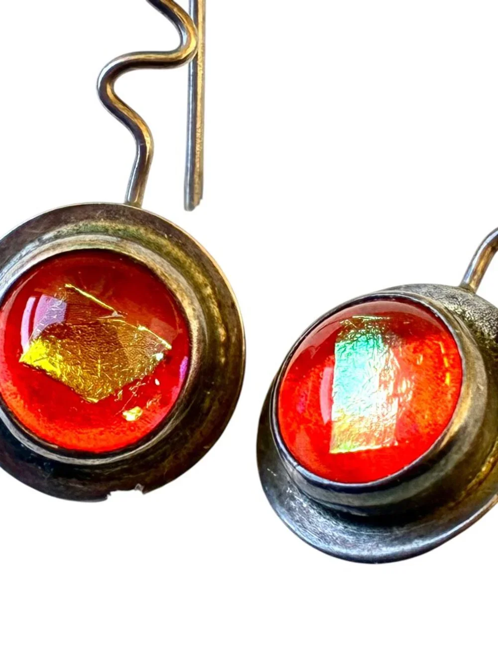 Barbara Sucherman Dichroic Glass Sterling Silver Modernist Drop Pierced Vintage